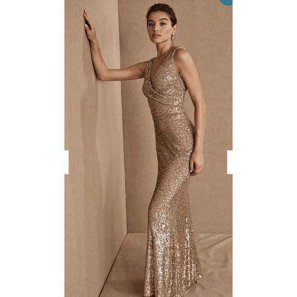 Anthropologie Dresses & Skirts - BHLDN Surrey Gown Dress  Anthropologie Sz 18 Gold Sequin Wedding Formal Prom NWT